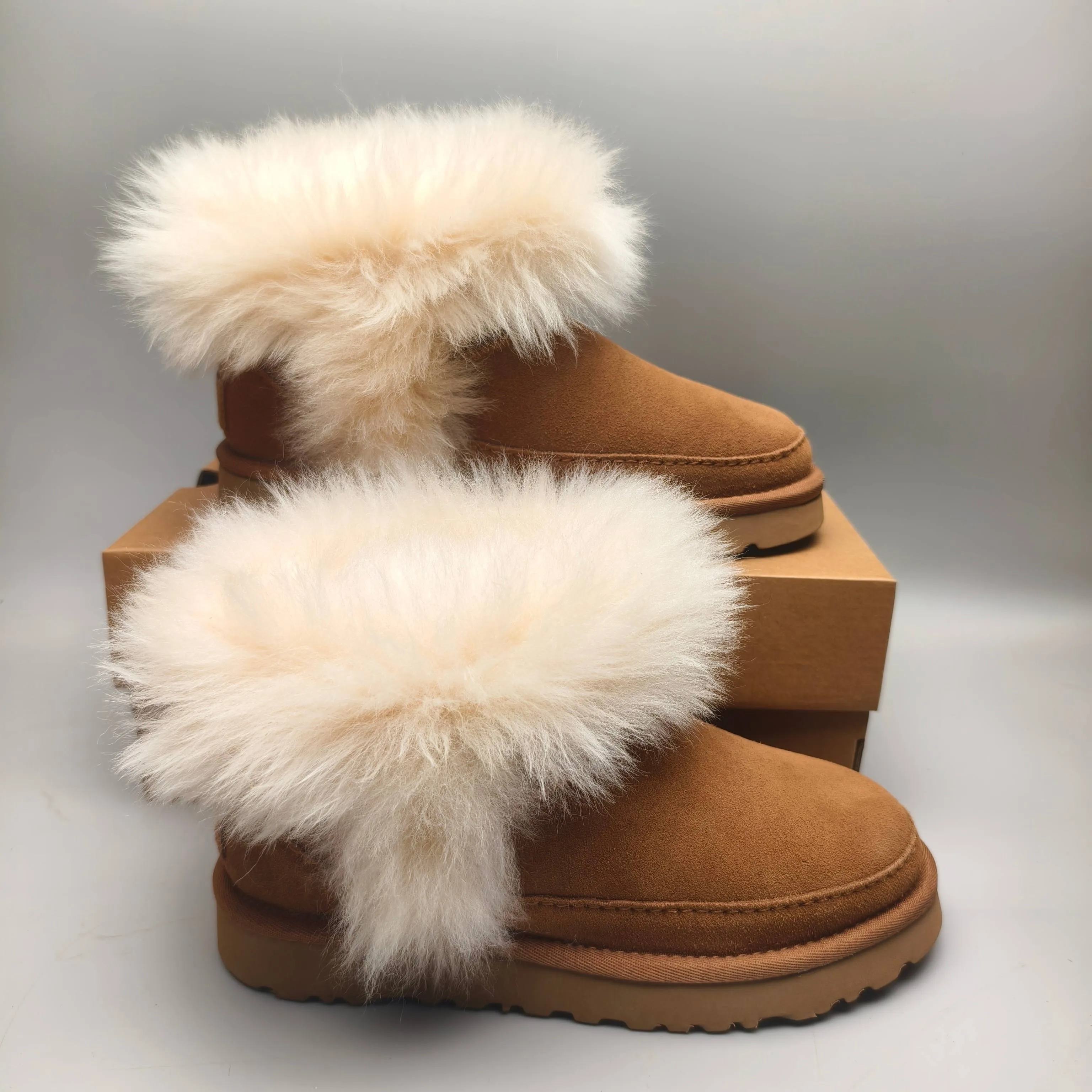💰560 UGG sheepskin all-in-one snow boots 3832 fur fashion shoes color: maroon light blue sand matching size: 35-41